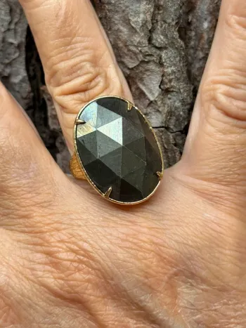 Bague habaha Paris obsidienne noire dorée acier inoxydable or