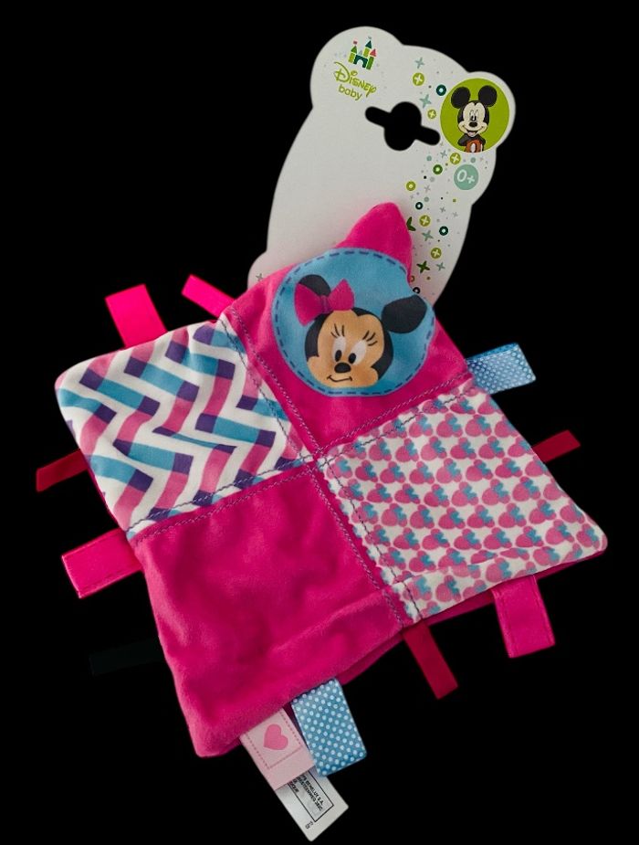 ❤️ Doudou Plat Mouchoir Disney Nicotoy Minnie Mouse Rose Étiquette