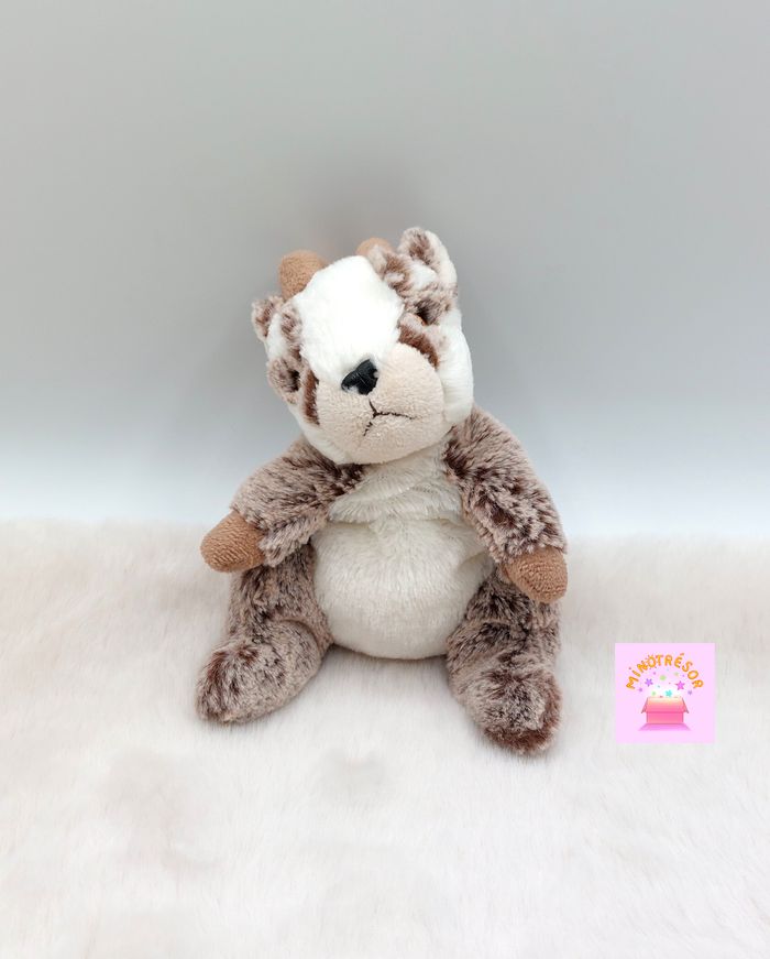 Petite Peluche doudou chamois DANI marron chiné blanc 16 cm yeux durs billes