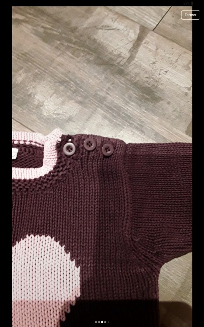 Pull violet dessin coeur rose - photo numéro 3