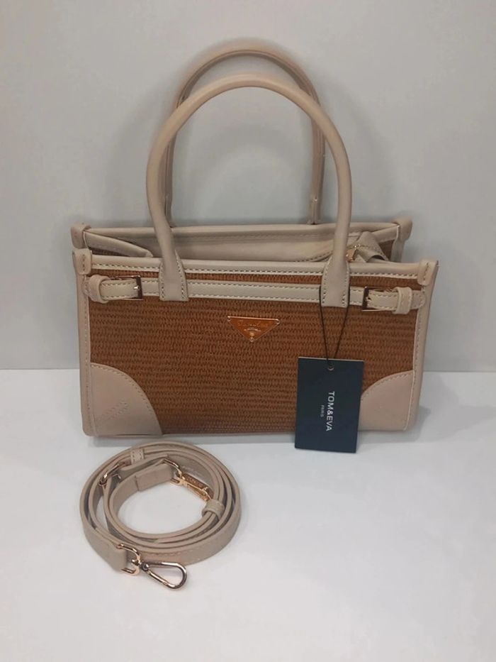 Sac à main Tom & Eva beige en similicuir et en tressé - photo numéro 4