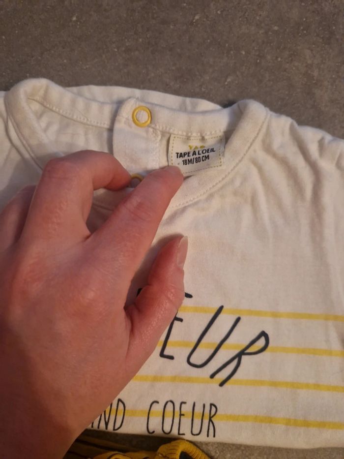Lot 3 Tee-shirt manche courte été bébé garçon blanc marinière T18mois TBE tape à l'œil kiabi - photo numéro 3