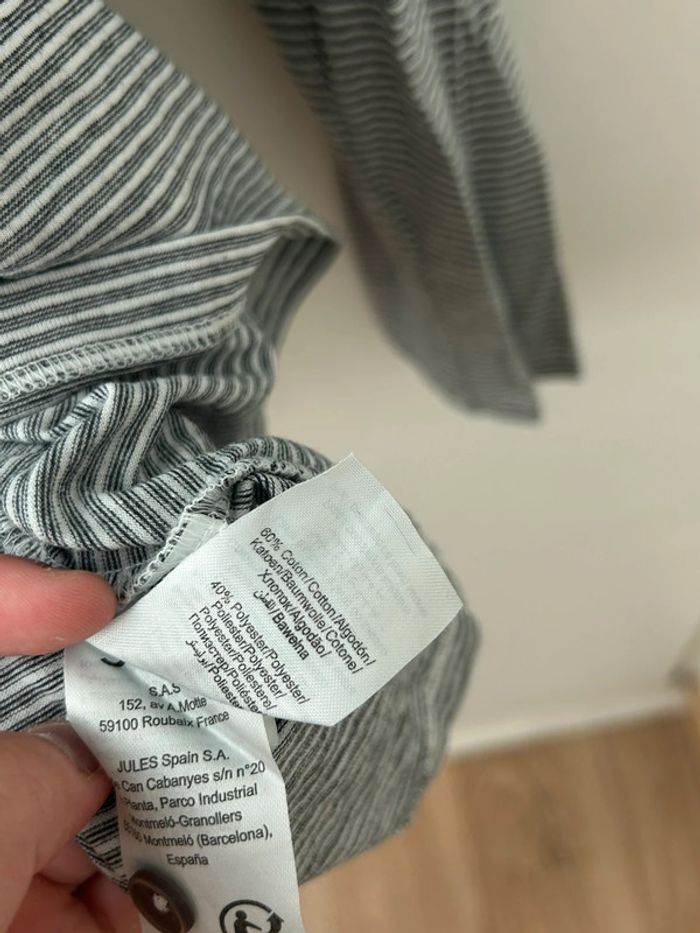 T-shirt à manches longues en coton - blanc et noir à rayures - taille xl Jules - photo numéro 4