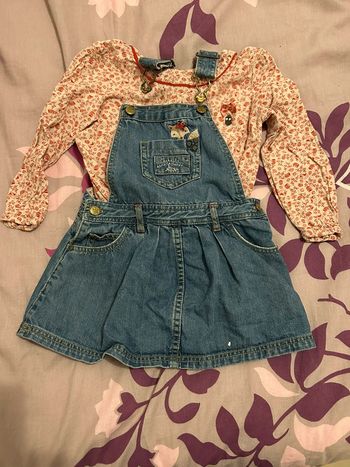 Ensemble salopette robe et haut type chemisier hibou et renard sergent major 4 ans