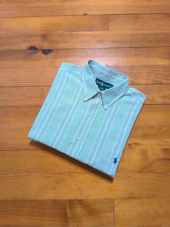 Chemisette à rayures - Ralph Lauren - Blaire - Logo brodé marine - Turquoise, blanc - Taille XL