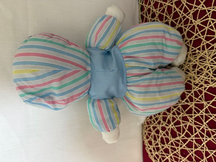 Doudou poupée chiffon rayé bleu rose vert jaune BOULGOM - photo numéro 4