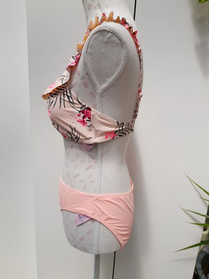 Maillot De Bain Avec Volant Et Fleurs Abricot Rose - photo numéro 4