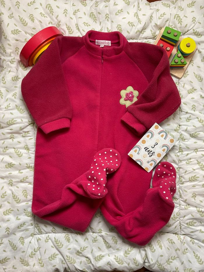 pyjama grenouillère en polaire rose 3 ans plumting