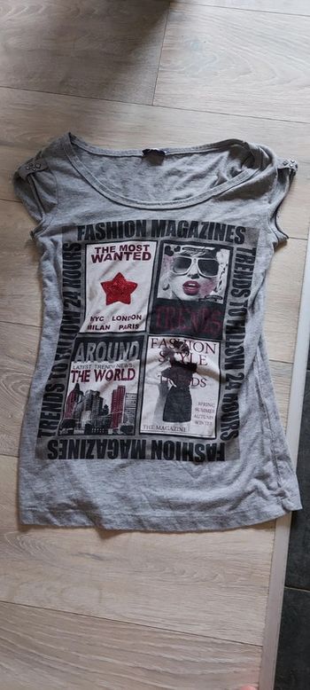 T shirt ado gris, manches courtes, Pimkie, taille S/M, peu mis