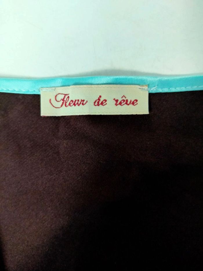 Nuisette satinée chocolat avec bretelles turquoise – Fleur de Rêve – T. M - photo numéro 7