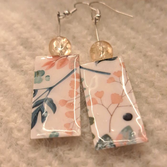 Boucles d'oreilles pendante rectangulaire légère multicolore - photo numéro 8