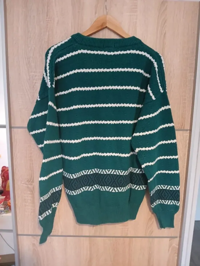 Pull vert et blanc izod lacoste vintage L - photo numéro 4