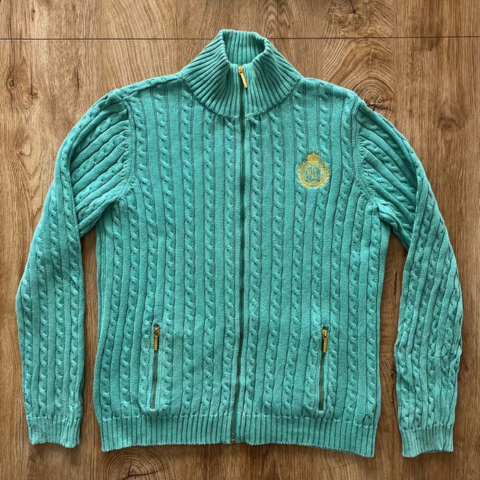 Gilet zip complet torsadé vert Lauren Ralph Lauren pour femme, taille L - photo numéro 2