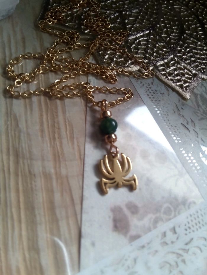 Collier perle agate indienne et araignée - photo numéro 2