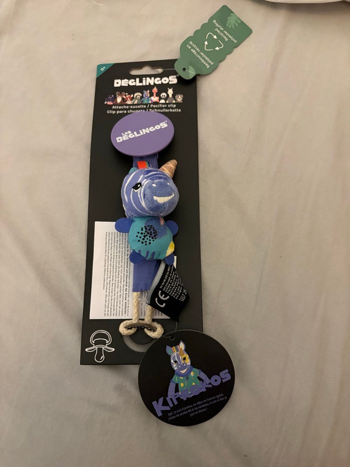 Attache tétine neuve les deglingos Kiprokos mi-zèbre, mi-licorne