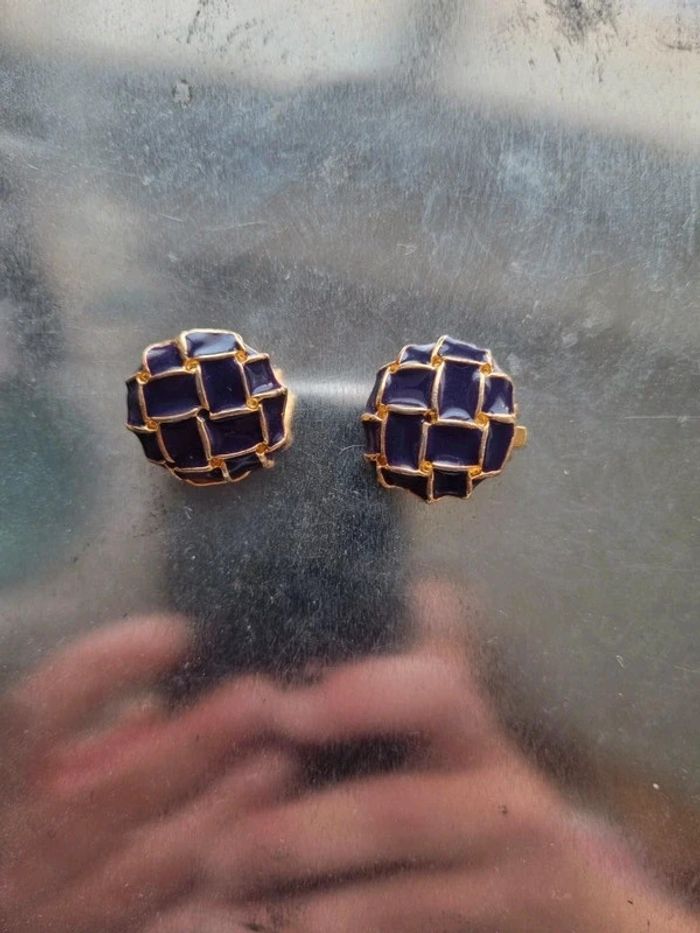 Boucle d'oreille clips vintage violette et doŕé - photo numéro 11