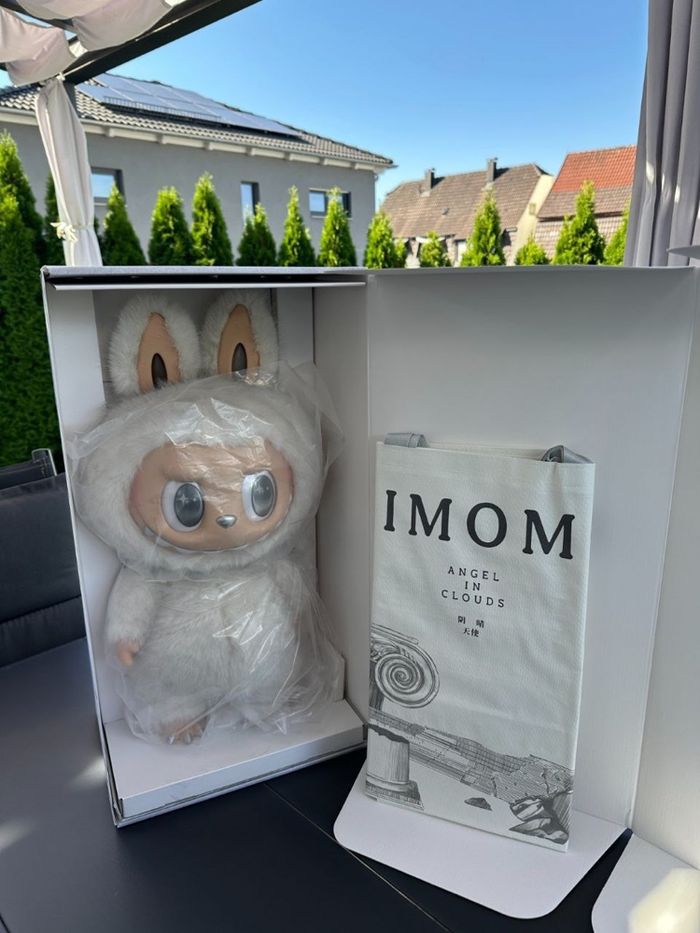 POPMART Les Monstres Labubu Zimomo Ange dans les Nuages Figurine avec Sac Fourre-Tout NEUF & OVP