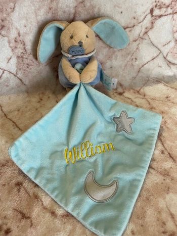 Doudou lapin beige fluorescent mouchoir bleu turquoise BN0137 BabyNat' Baby Nat'