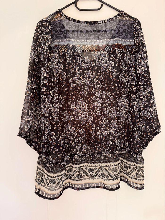 Blouse transparente à motifs fleuris & ethniques – Taille L – Camaïeu - photo numéro 4