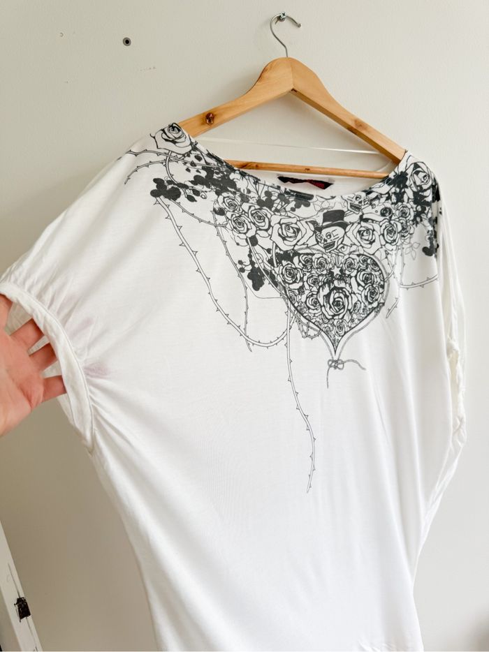T-shirt manches courtes blanc à motifs tête de mort noir Tom tailor taille 38 M - photo numéro 2