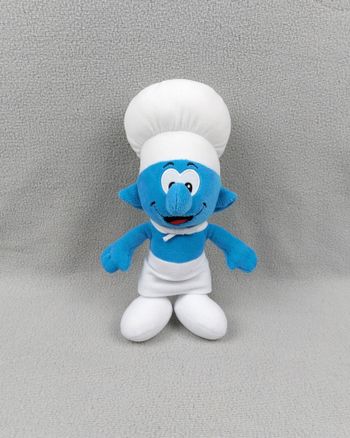 Peluche doudou Schtroumpf cuisinier THE SMURFS 2016 PEYO bleu blanc 28 cm - A10959
