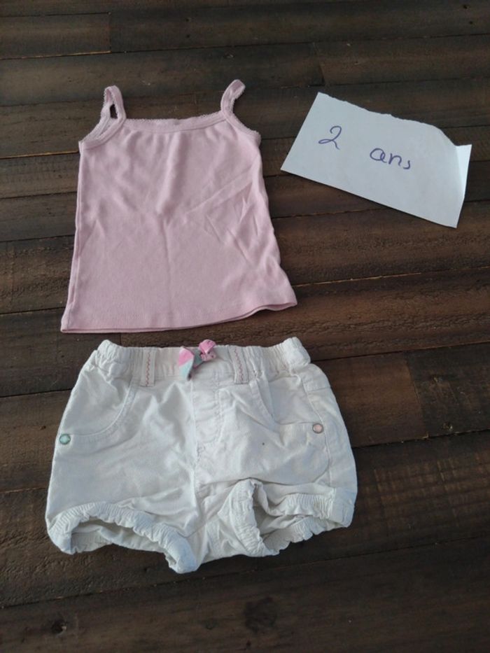 Ensemble ete short et débardeur blanc et rose t 2 ans
