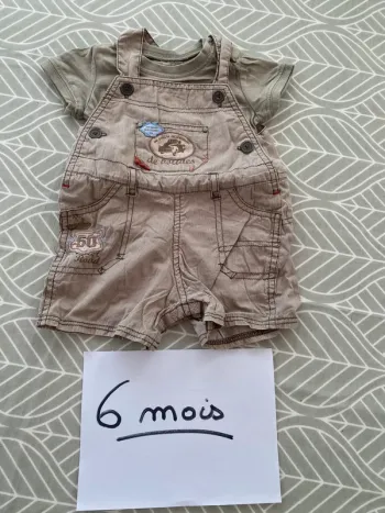 Ensemble combinaison salopette short tee-shirt 6 mois