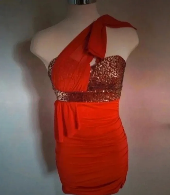 Robe rouge drapé S - photo numéro 4