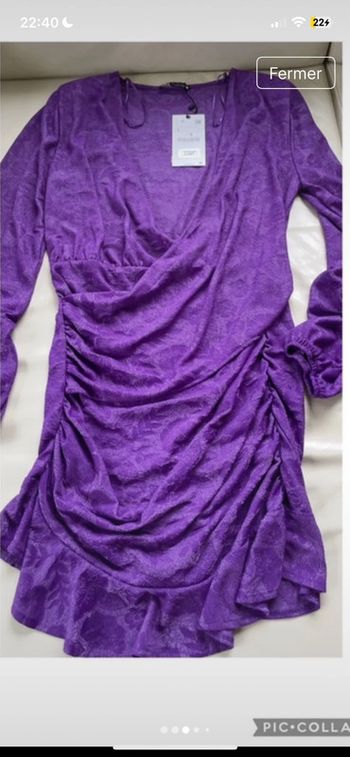 Zara jolie robe à épaulette neuve cœur croisé mauve taille 38