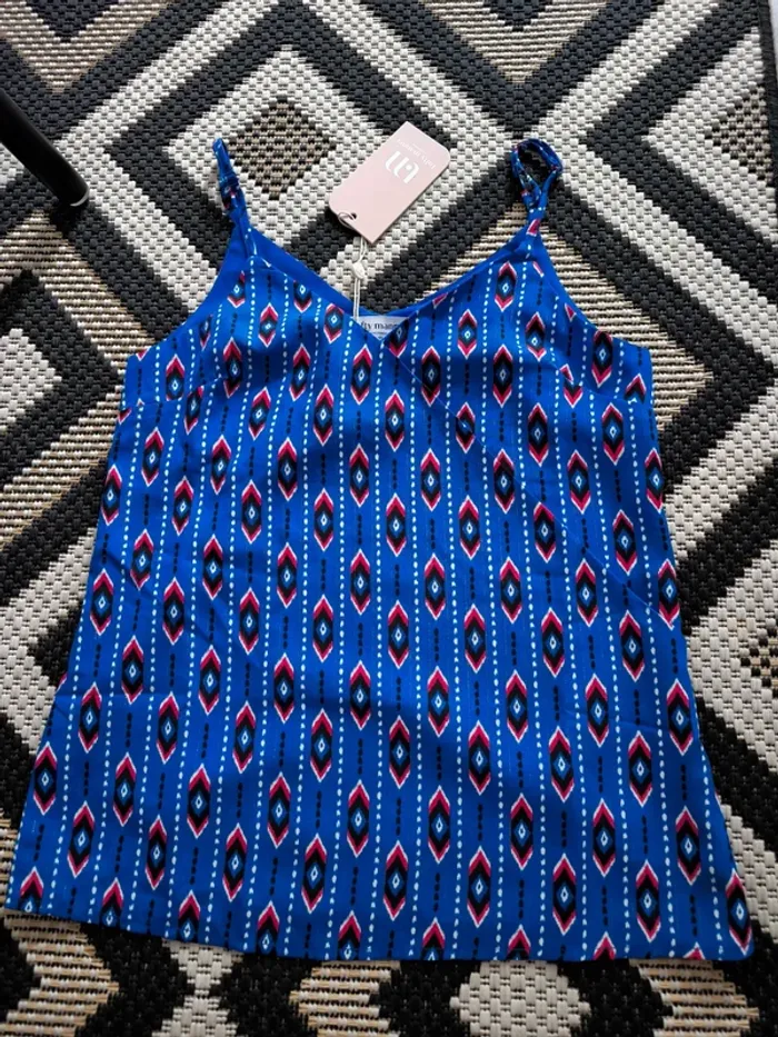 Top neuf Lofty Manner taille XS motif géométrique coloré
