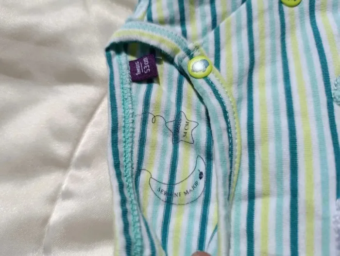 Pyjama manches longues blanc rayé vert et bleu hérisson 1 mois 54 cm Sergent Major - photo numéro 3
