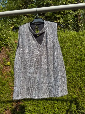 Débardeur style blouse à sequins argentés – Marque Shein