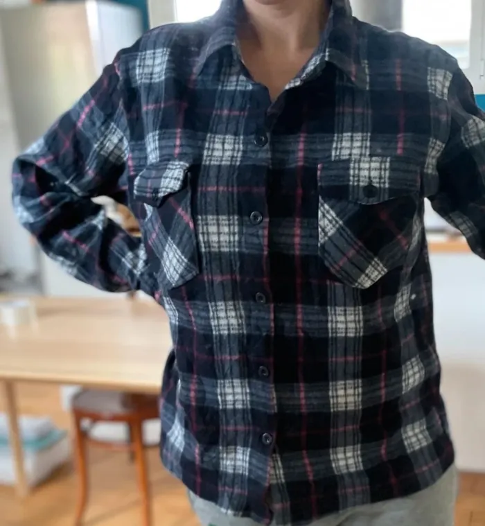 Lumberjack Flannel Plaid Polaire shirt chemise black white pink Womens M / L - photo numéro 2