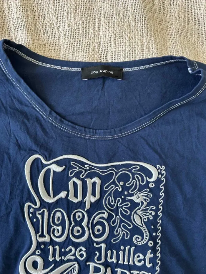 T-shirt Cop Copine bleu imprimé Taille L - photo numéro 2