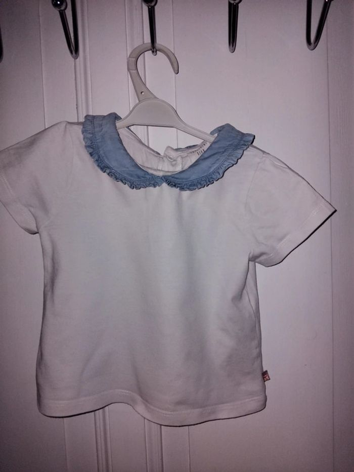 Tee-shirt chic blanc col jean délavé