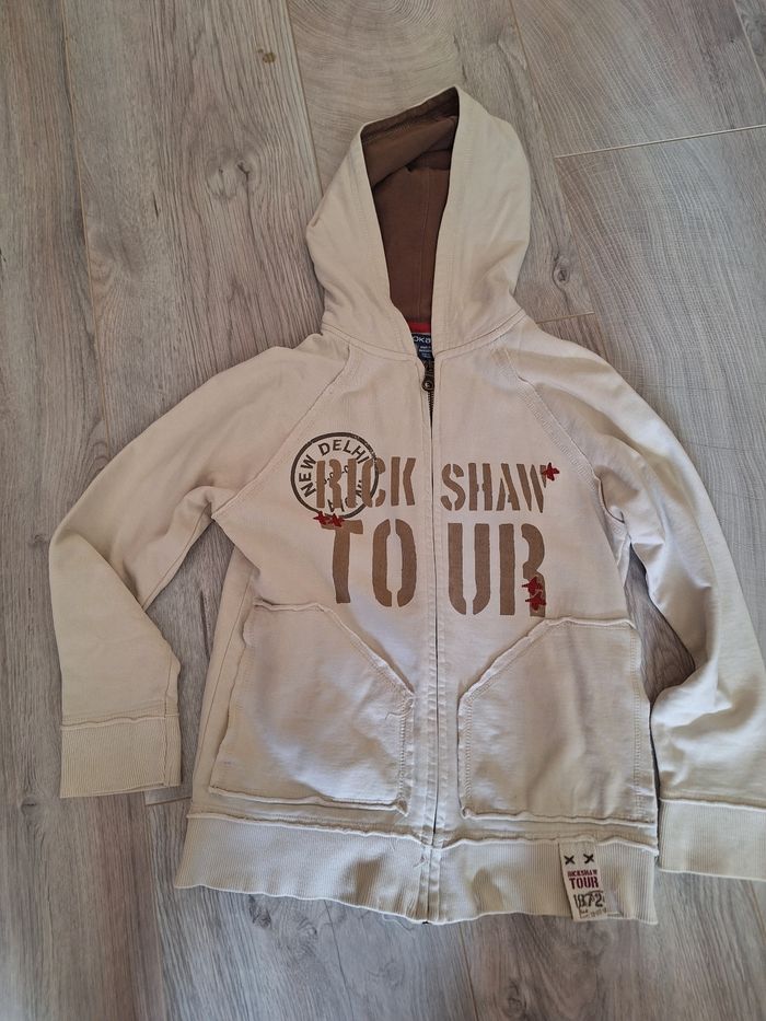 Veste zippée à capuche okaidi beige 10 ans garçon