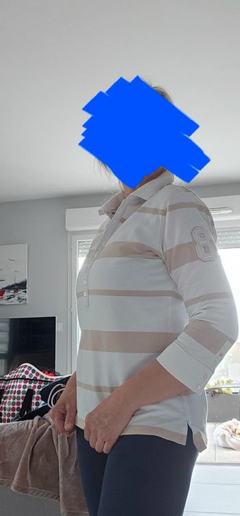 Polo Tommy hilfiger beige/blanc taille L