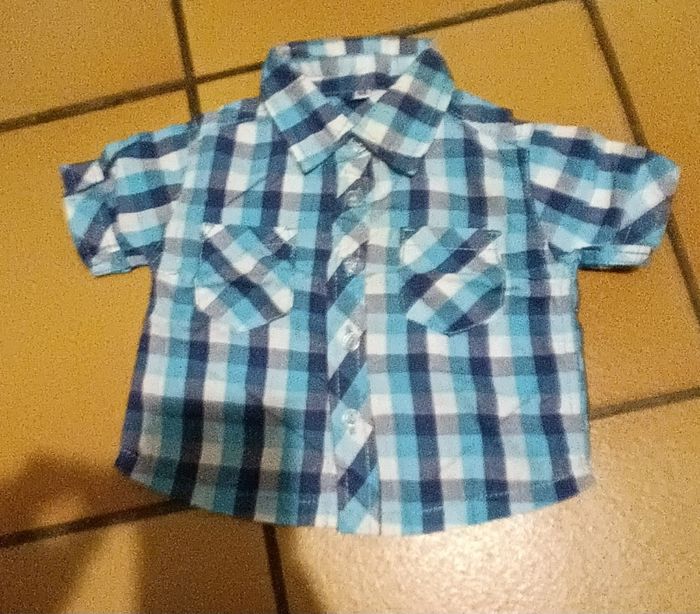 Chemise bleu turquoise à carreaux 6 mois neuve