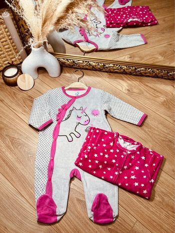 Taille 6 mois lot de 2 pyjamas velours fille Kiabi rose gris * étoiles licorne * 🎀