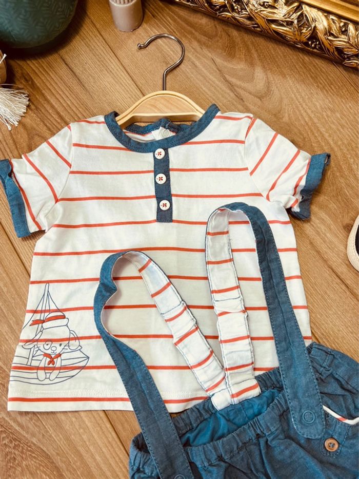 Taille 6 mois ensemble 2 pièces d’été garçon Sergent major blanc corail et bleu * lapin * 💙 - photo numéro 3