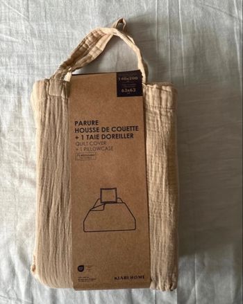 Parure housse de couette 1 personne gaz de coton - Neuve - Beige sable