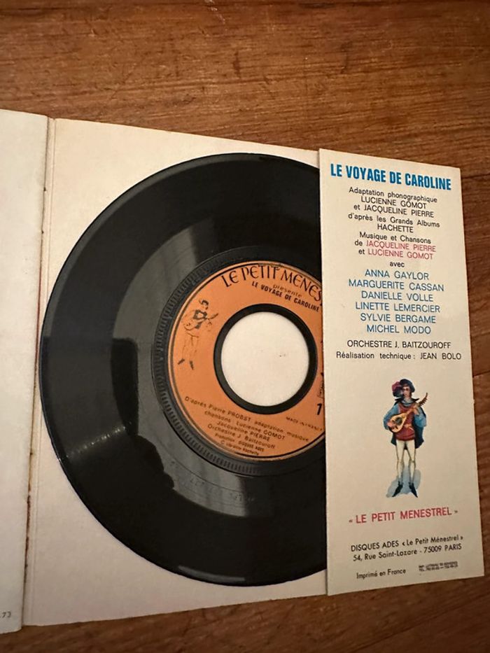 Livre disque Le Voyage de Caroline ancien Le Petit ménestrel Pierre Probst disque Ades album musique - photo numéro 3