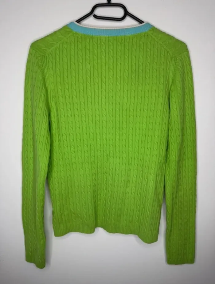 🎄 Magnifique Pull Col V Tommy Hilfiger / Vert Torsadé -T/M 🎄 - photo numéro 6