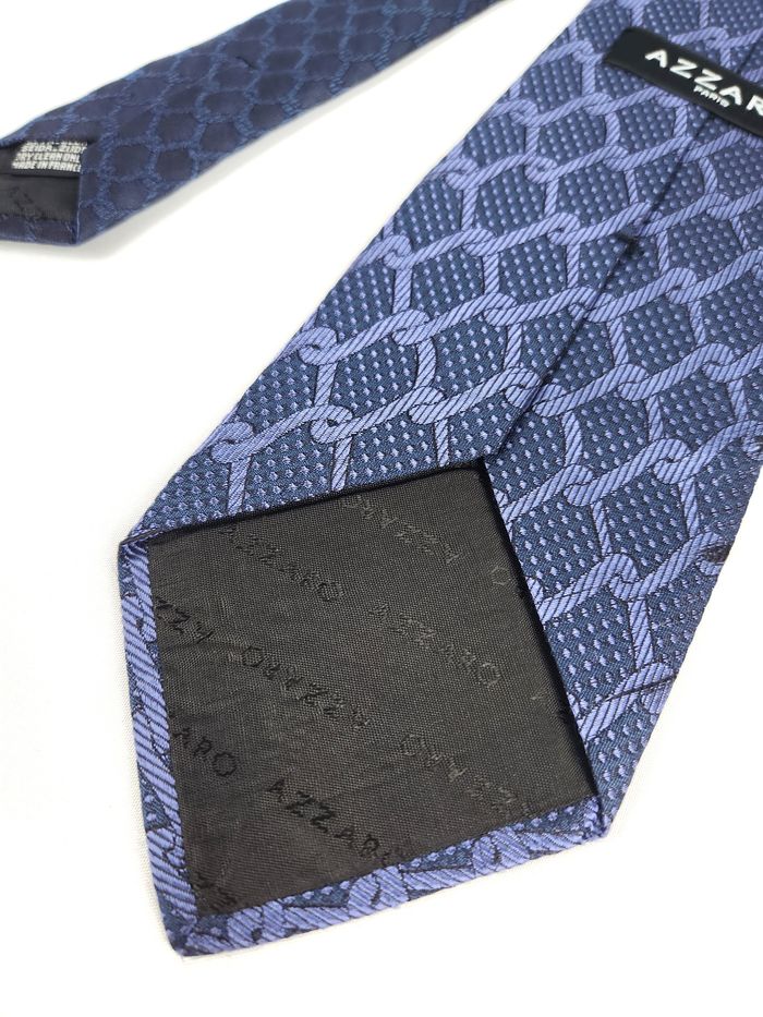 Cravate Azzaro en Soie - Bleu Marine Micro-Motif - photo numéro 3