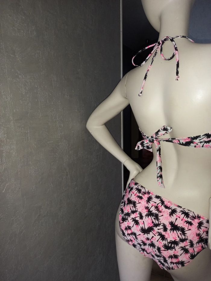 maillot de bain 2 pièces palmiers rose et noir taille 40 - photo numéro 3