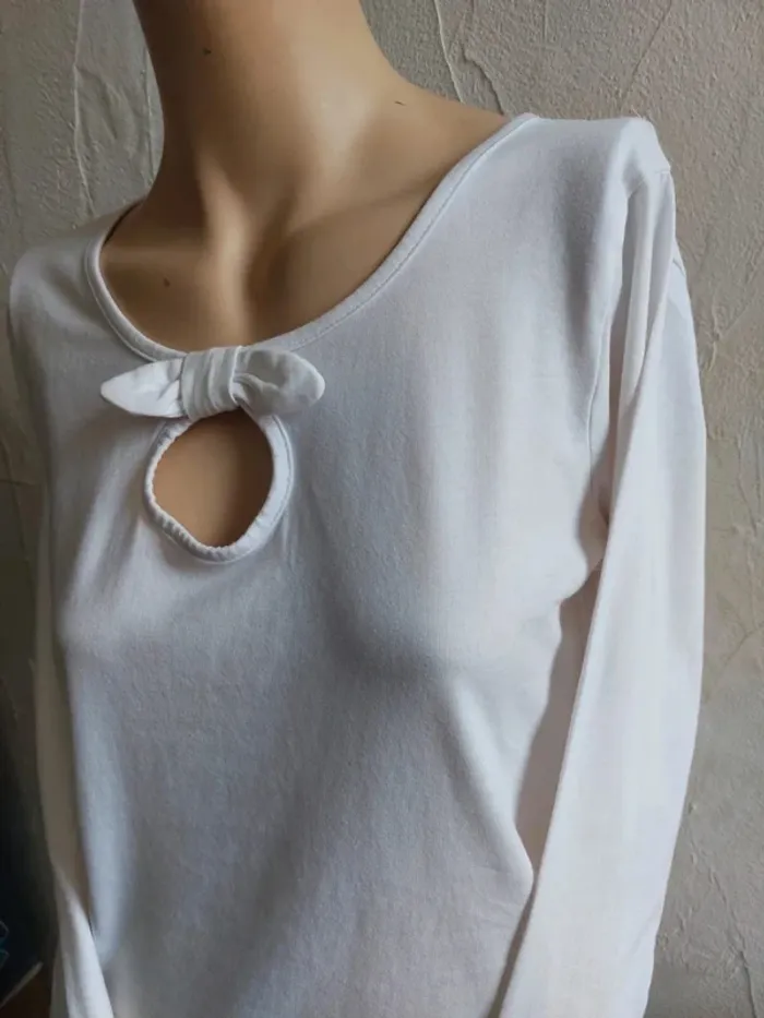 T-shirt Blanc à Manches Longues avec Nœud Taille L - photo numéro 4