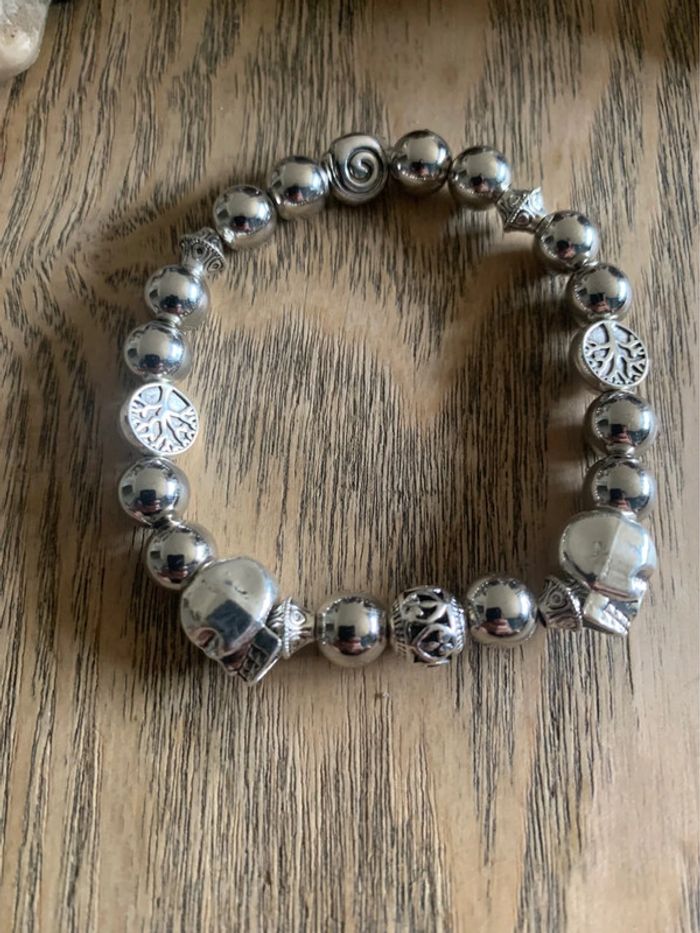 Bracelet skull perles 8mm et acier - photo numéro 2