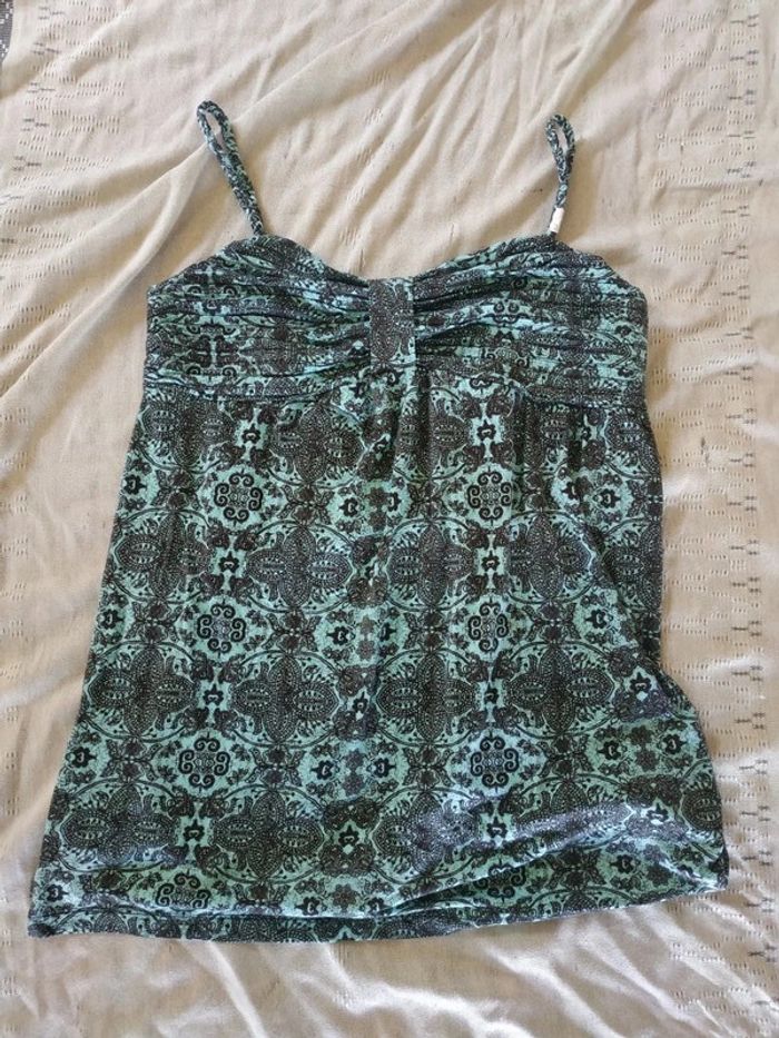 Tunique à bretelle bleu à motif noir