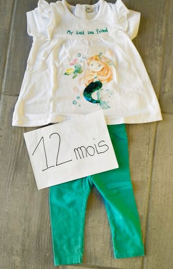 Lot n° 255 Ensemble Legging + T-shirt sirène 12 mois
