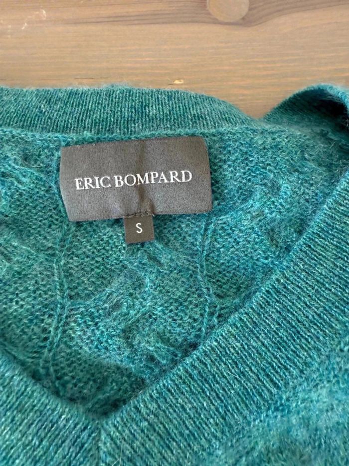 Magnifique Pull Cachemire Eric Bompard - Col V Tressé - Vert Canard / Bleu Canard - Taille S - photo numéro 4